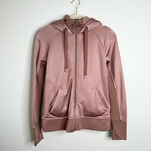 Athleta Sweater Women small Hoodie Jacket Triumph Luxe Shine Sherpa Lined Mauve